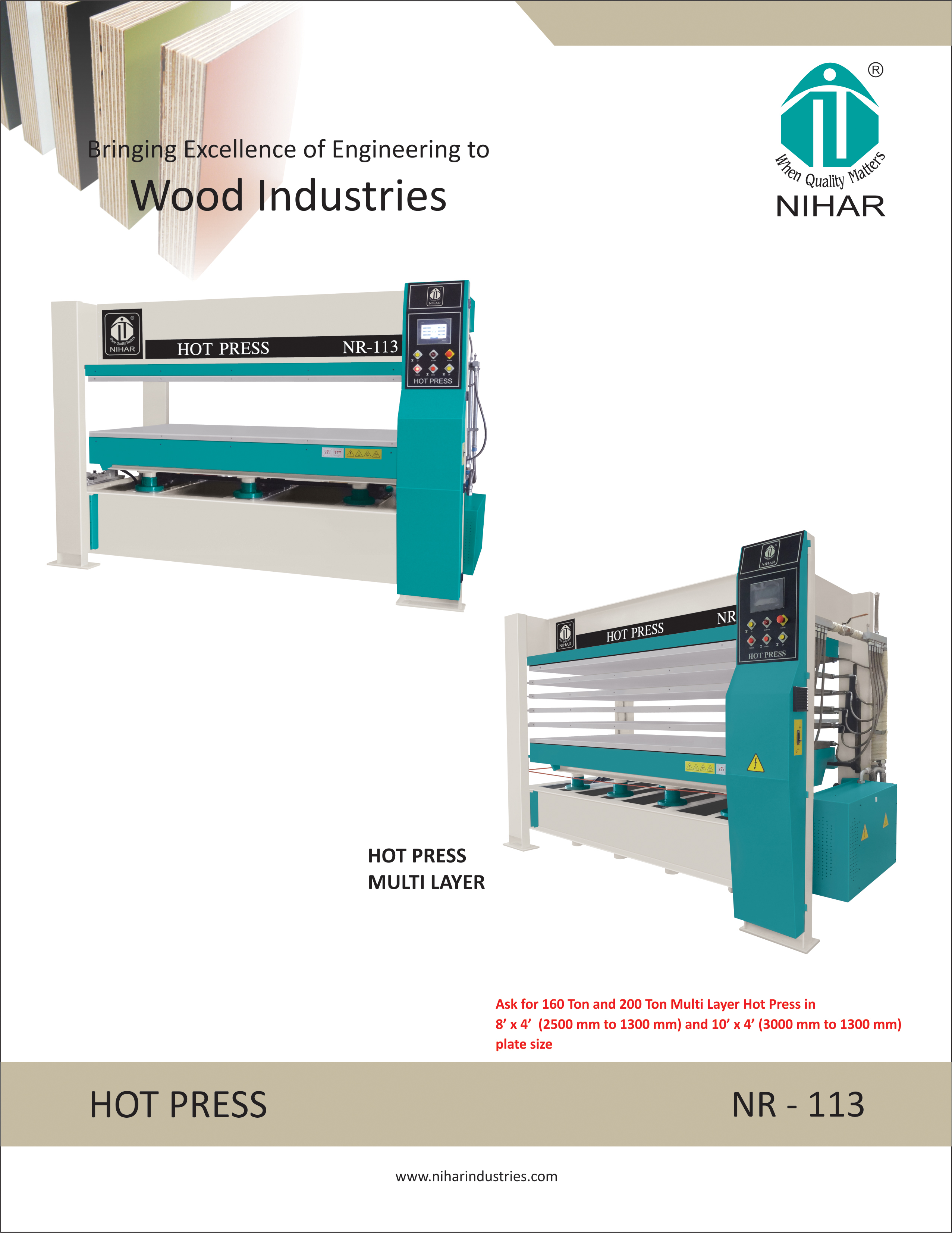 Types of Hot Press Machines for Plywood: Nihar Industries